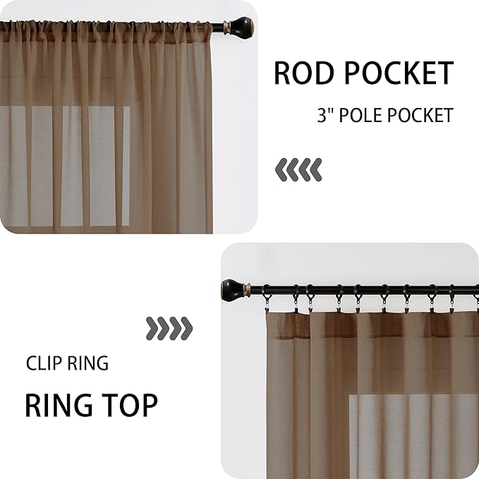 Tollpiz Sheer Door Curtains Closet Linen Textured Curtain Sheers Doorway Light Filtering Voile Patio Glass Door Rod Pocket Curtains French Door, 54 x 80 inches Long, Brown, Set of 1 Panel