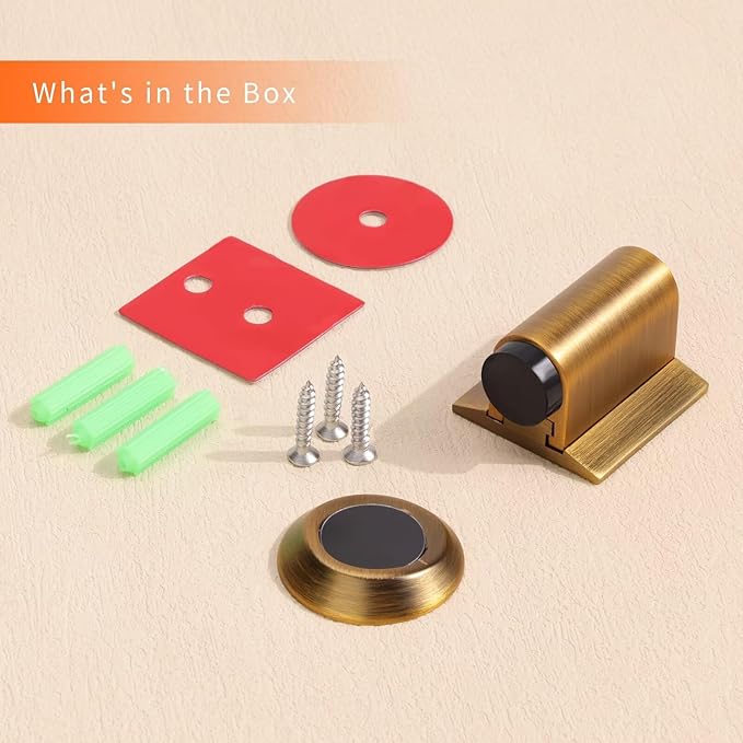 Bak Bo Magnetic Door Stoppers 4 Pack Bottom of Door Holder Keep Door Open No Drilling Magnet Floor Door Stop with Screws and Adhesive Antique Brass DS268AB-4