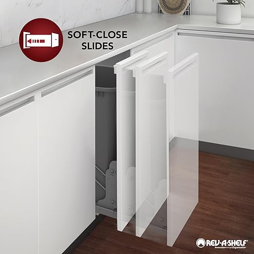 Rev-A-Shelf Double Pullout Trash Cans for Full Height Kitchen Cabinets 50 Quart 12.5 Gallon with Soft-Close Slides, White, 53WC-2150SCDM-211