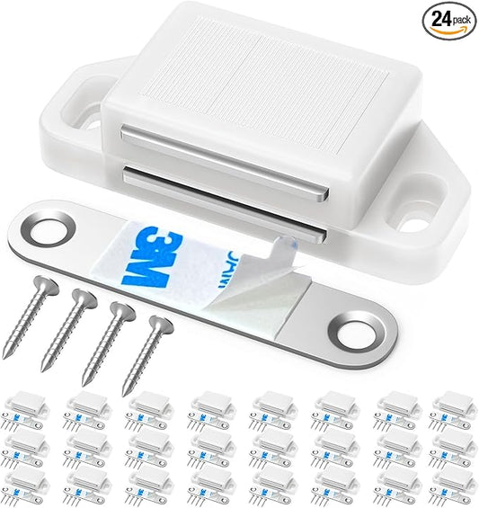Cabinet Magnetic Catch Door Latch 30LB for Kitchen Drawer Magnets to Stay Closed Magnetic Catch Closet for Drawer（White 24 Pack）