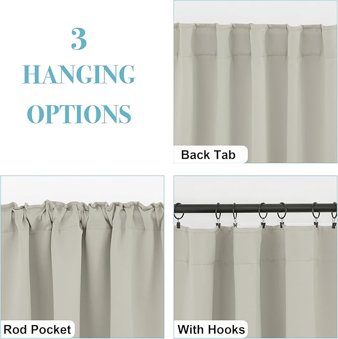 RYB HOME Blackout Curtains for Kitchen, Privacy Thermal Insulating Small Winow Curtain Shades for Classroom Bathroom Nursery Bedroom Cafe, W 34 x L 24, Natural, 2 Panels