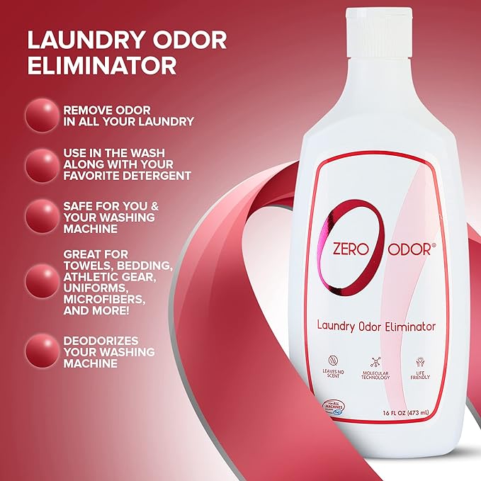 Zero Odor – Laundry Odor Eliminator - Permanently Eliminate laundry Odor – Patented Molecular Technology Best For Clothes, Towels & Linens, Shoes, Bags, Etc. - rinse and refresh Again, 16oz