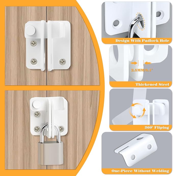 Alise Flip Latch Gate Latch White Shed Lock Shed Latch Barn Door Lock Locking Latches for Barn Fence Cabinet Garden Garage Window Pet Dog Cage,Stainless Steel Shed Door Latch Barn Door Lock,S-Size