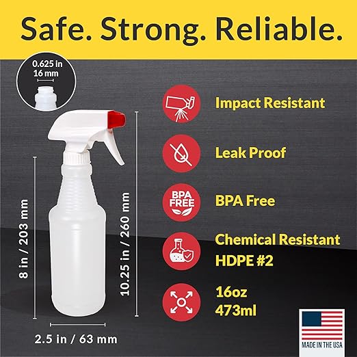 Pinnacle Mercantile Plastic Spray Bottles Leak Proof Technology Empty 16 oz Value Pack of 152 Made In USA