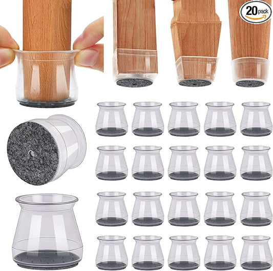 BUMACO Chair Leg Floor Protectors Chair Leg Protectors for Hardwood Floors Silicone Pads Covers to Protect Floors Clear-20 Pcs Universal S (15/16" to 1-5/16")