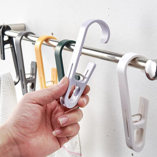 Large Clothes Pins Towel Clips, 4 Pcs Multipurpose Clothes Pins Hook, Strong Plastic Clothes Hanger. S Hook for Shower Curtain Laundry Clothes pins…