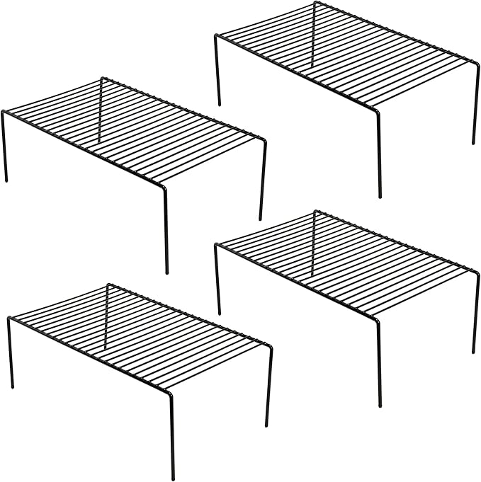 iPEGTOP 4-Pack 15.7 x 9.4 Inch Rustproof Metal Wire Kitchen Storage Shelves – Organizer for Freezer, Fridge, Pantry & Countertop – Spice, Utensils Rack – Black