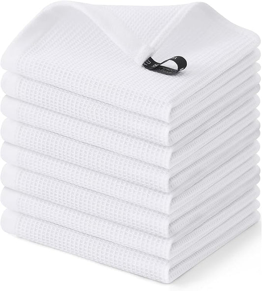 Homaxy 100% Cotton Waffle Weave Dish Cloths - 8 Pack Soft and Absorbent Dish Towels - 12 x 12 Inches Quick Dry Dish Rags - White