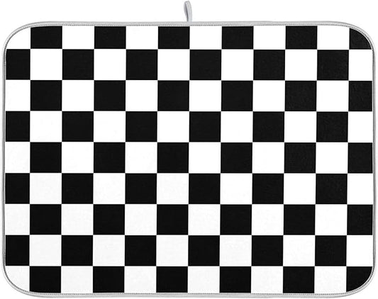 Black White Chessboard Dish Drying Mat for Kitchen Countertop 16x18 Plaid Checkered Rectangle Small Drying Mat Reusable Quick Dry Dish Sink Absorbent Mats Easy Clean Decorative Home Essentials