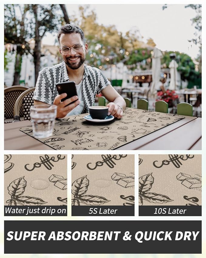 AMOAMI Coffee Mat Hide Stain Rubber Backed Absorbent Dish Drying Mat for Kitchen Counter - Fits Under Coffee Maker & Espresso Machine (16X24, MILK TEA)