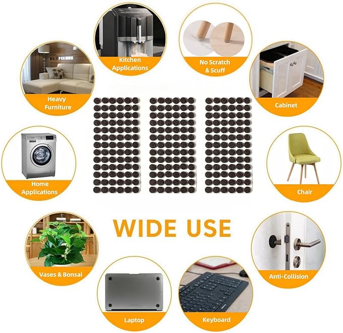 Furnigear Felt Pads Small 3/8" Felt Pads for Cabinet Doors Bumpers, Cabinet Cushion Dots Felt Cabinet Door Stops, Self Adhesive Thick Bumper Pads to Protect Surfaces -Anti Scratch 234 Pcs Round Brown