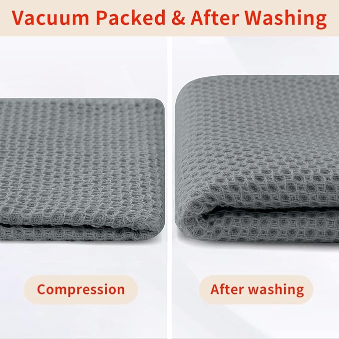 Homaxy 100% Cotton Waffle Weave Kitchen Dish Towels, Ultra Soft Absorbent Quick Drying Cleaning Towel, 13 x 28 Inches, 12-Pack, Grey