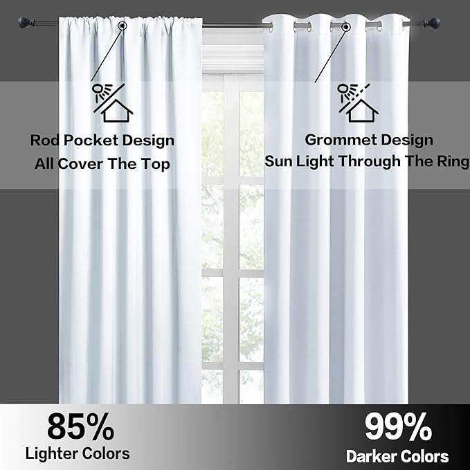 RYB HOME Short Curtains 2 Panels Set, Room Darkening Drapes Cafe Curtains Small Window Treatment for Bathroom Basement Studio Bunk Bed, Width 42 x Length 30 inches, Greyish White