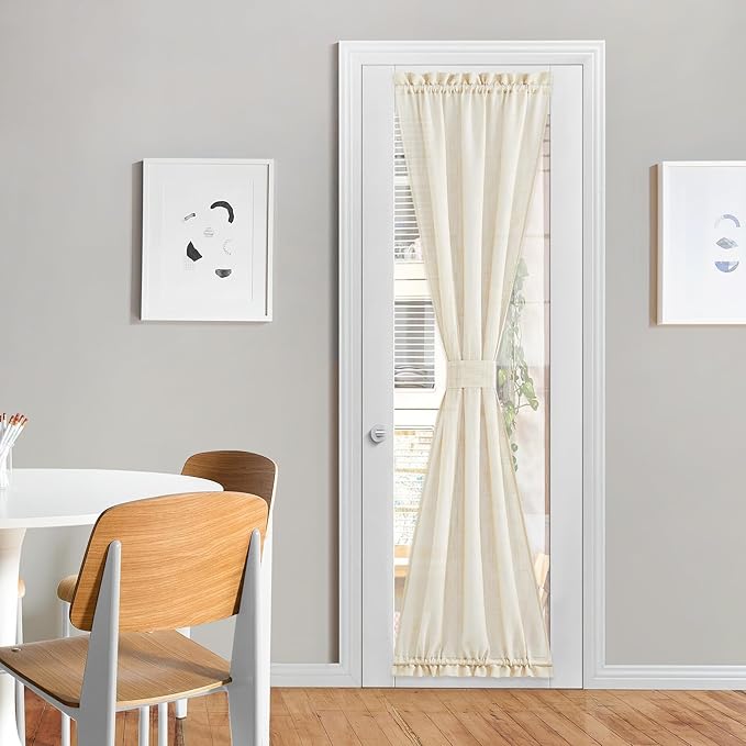 NICETOWN 80 Inches Length Door Curtains with Tieback for Window, Farmhouse Linen Texture Sidelight Semi-Sheer Window Covering French Door Curtains for Closet Doorway, 1 Panel, 26" Wide, Bieg