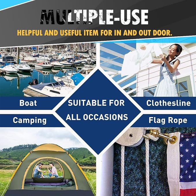 PerkHomy 500lb Cotton Rope 3/16" (5mm) 50 ft Multi Purpose Utility Diamond Braided Cord, Natural Cotton for Clothes Line Camping Crafting Flag Pole, Navy Blue