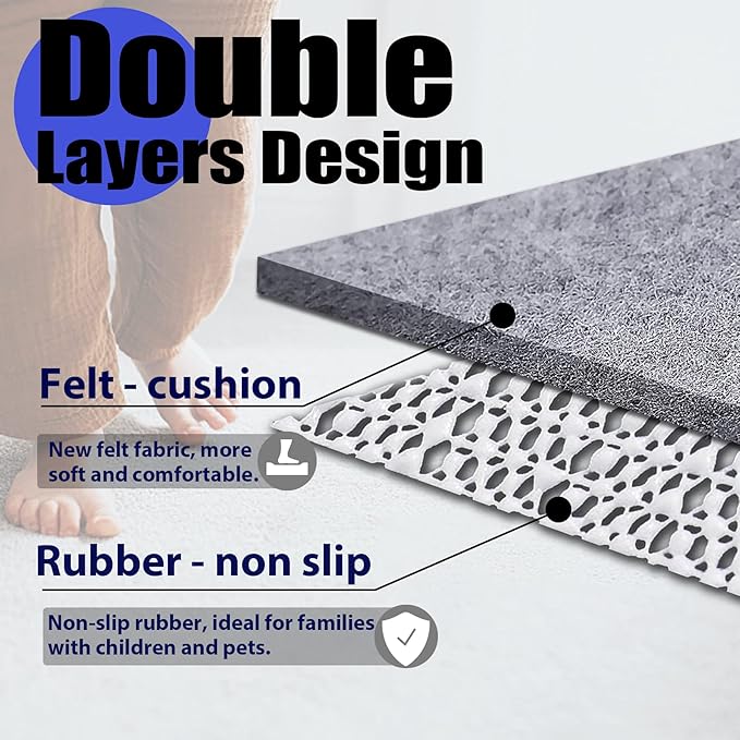 Non Slip Rug Pad Grippers - 8x11, 1/4" Thick, Felt + Rubber Double Layers Area Carpet Mat Tap, Provides Protection and Cushioning for Hardwood or Tile Floors