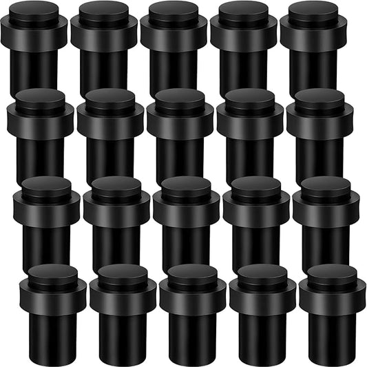 Chumia 30 Pcs Door Stopper Mounted Floor Stops Stainless Steel Cylindrical Stopper Modern Decorative Rubber Bumper Stops Holder Wall Protector for Bottom or Top of Door (Black)