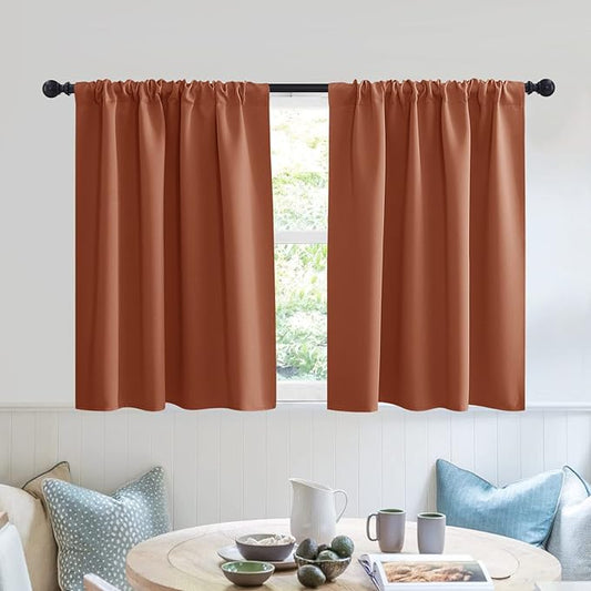 RYB HOME RV Curtains for Camper Windows - Soft Thermal Insulated Small Window Curtain Tiers for Cafe Kitchen Bedroom Basement Glass Door Window, W 42 x L 30 inches, Burnt Orange, 2 Panels