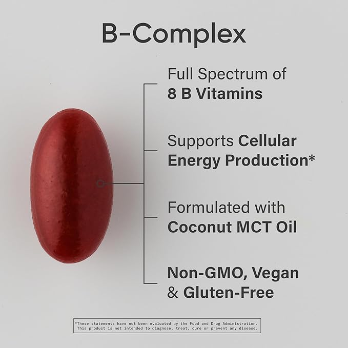 Sports Research® Vitamin B-Complex - Full Spectrum of B Vitamins with Methylated B12 & Folate - Gluten Free · Plant-Based · Non-GMO · Vegan-Friendly Formula - 120 Veggie Softgels