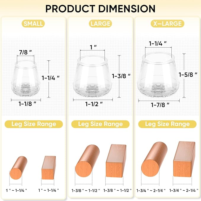 BALEINE 24 Pack Silicone Chair Leg Floor Protectors, Stool Leg Protectors Cap, Non-Slip Chair Leg Caps for Hardwood Floors (Clear, X-Large, 24 Pack)