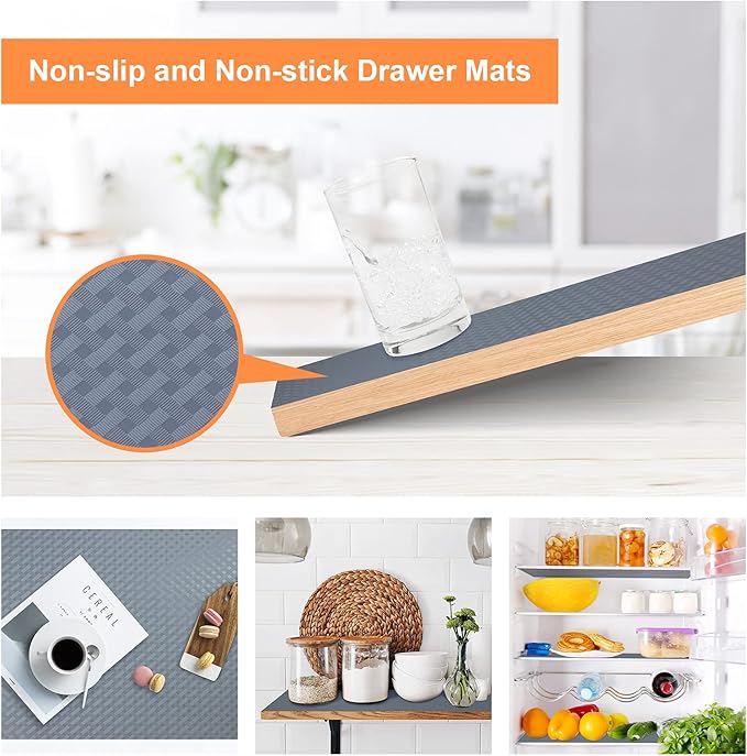 Shelf Liners for Kitchen Cabinets Non Adhesive Drawer Liner EVA Material Cupboard Mat Waterproof Refrigerator Mats Washable Fridge Liner for Cupboard and Desks Shelf Liner 11.8 x 236.2 Inches