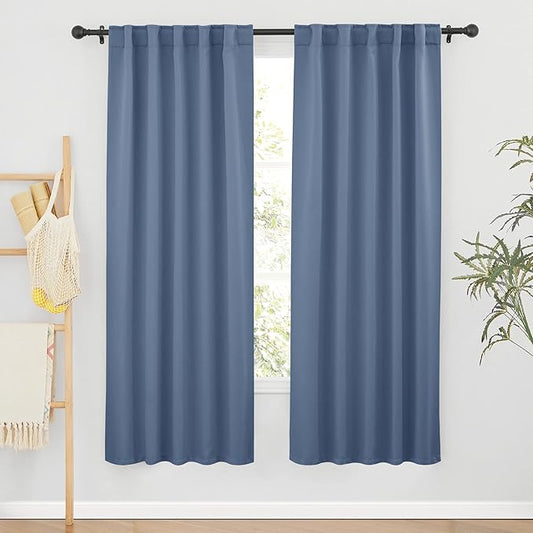 RYB HOME Room Darkening Curtains for Bedroom, Thermal Insulated Back Tab Window Treatment Blackout Privacy Shades for Stuido Living Room Kitchen, Stone Blue, W42 x L72 inch, 2 Panels