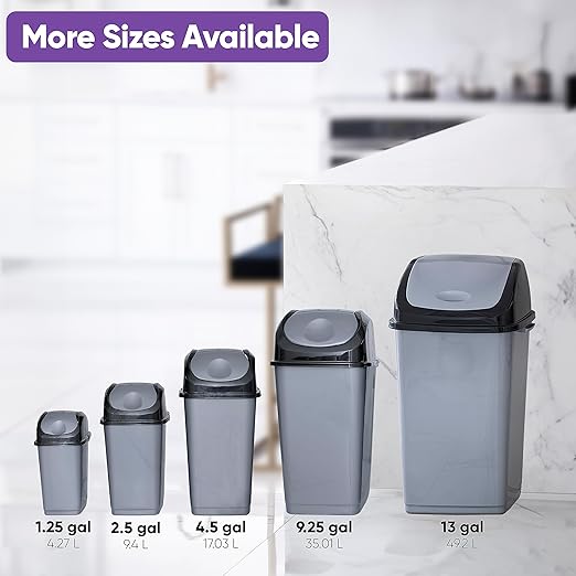 Superio Small Trash Can for Dorm with Lid 4.5 Gallon Plastic Swing Top Slim Garbage Can for Under Sink/Cabinet, Laundry, Kitchen, Office, Bedroom, Bathroom, College, 18 Qt Gray/Black, 2