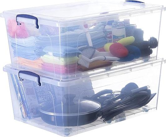 Superio Storage Bins with Lids, Clear Plastic Containers for Organizing, Stackable Totes, BPA Free, Odor Free, Organizer Boxes for Home, and Dorm (2 Pack, 60 Quart)