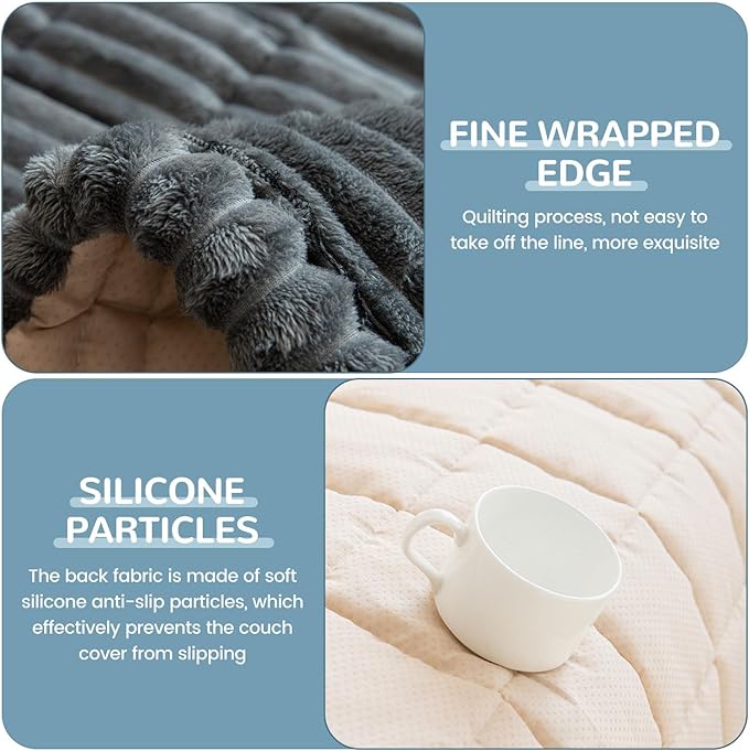 OTOB Couch Cover for Dogs Washable, Non Slip Plush Sofa Covers for 3 Cushion Couch, Fuzzy Pet Friendly Mat Bed Furniture Protector Sofa Slipcover, All Seasons (Dark Gray, 27.6" x 70.9")