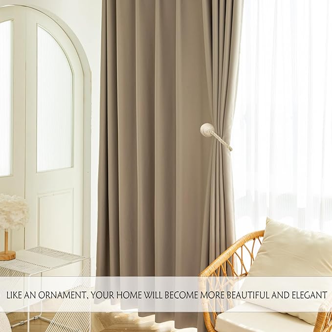 Magnetic Curtain Tiebacks - Rope Tiebacks for Curtains & Drapes, Decorative Window Holdbacks (2 Pack, Beige)