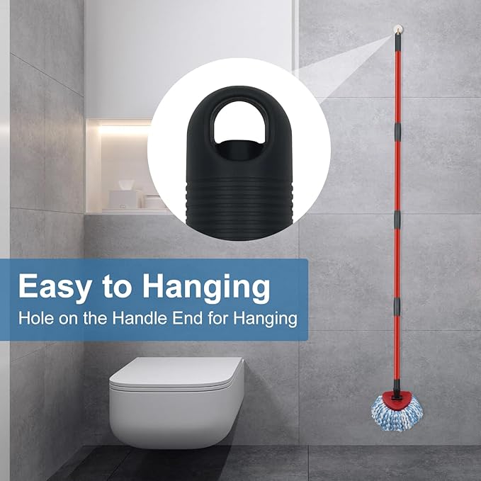 2 Pack Spin Mop Replacement Head,1 Base,4-Section Sturdy Iron Mop Handles Compatible with O Ceda EasyWring RinseClean 2 Tank System Mop,Oceda Mop Refills and Mop Stick 30" to 58" Set to Floor Clean