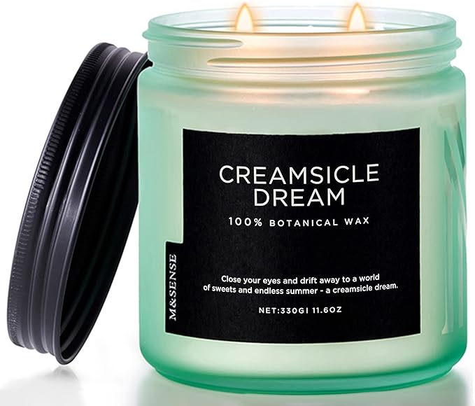 M&SENSE Orange Creamsicle Summer Scented Candle - 11.6oz Clean Non Toxic Natural Soy Wax 70-Hour Slow Burning Candle, 2-Wick Long Lasting Home Fragrance Gifts for Housewarming & Anniversaries