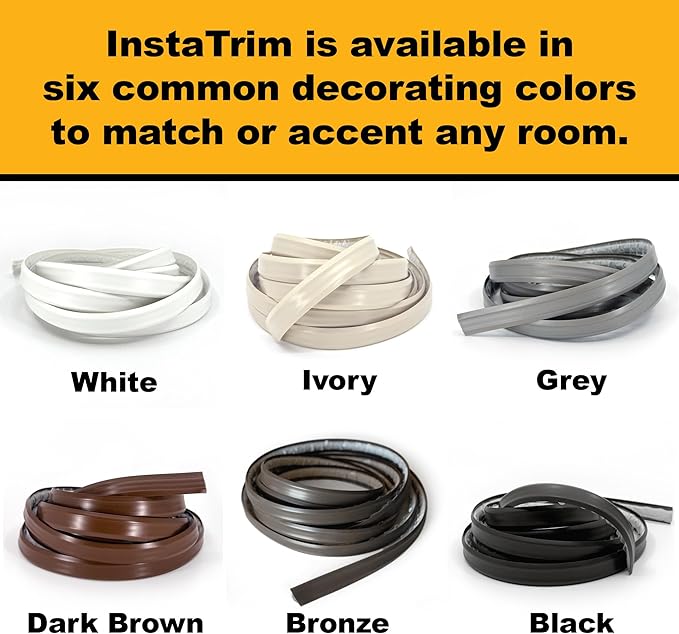 Instatrim Flexible Self-Adhesive Trim Bundle with Applicator & Corners - Caulking Kit with 50ft Black 1/2" Wide Caulk Strip, Applicator Tool, & 6 Corners - InstaTrim The Original Flexible Trim