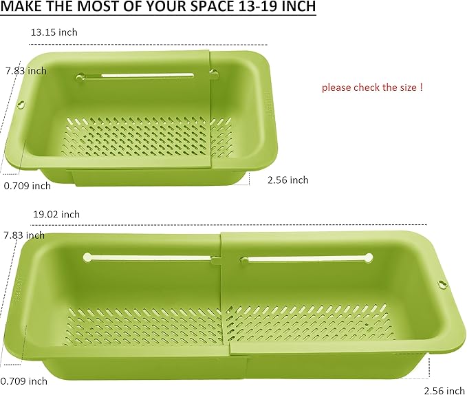 LASSHSWA Collapsible Colander and Strainer for Kitchen, Over the Sink Strainer Basket for Kitchen, Fruit Pasta Food Strainer Expandable Plastic Colander with A Sink Drain Strainer Stainless Steel