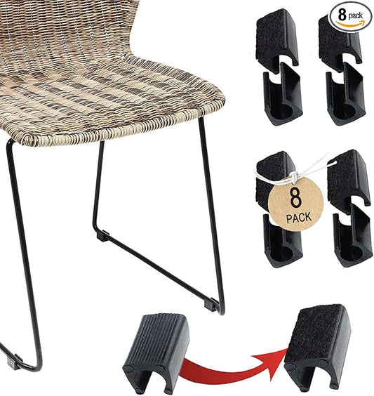 Rectangle U Shaped Chair Leg Tips Caps with Felt Pads,Furniture Feet Protector Slide Smoothly Glides No Scratches No Noise Protect Hardwood Floor,Fit 14mm(9/16inch) Diameter Tubular Leg (Black 8PCS)