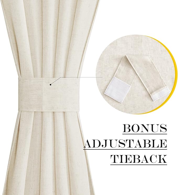 NICETOWN Door Window Curtains 80 inch Length, Farmhouse Linen Textured Front Back Door Curtains for Doorways/Entryway/Garage with Gather Tieback, 26 Inch Wide, 1 Panel, Natural