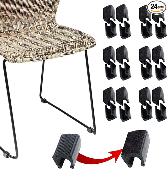 Rectangle U Shaped Chair Leg Tips Caps with Felt Pads,Furniture Feet Protector Slide Smoothly Glides No Scratches No Noise Protect Hardwood Floor,Fit 12mm(15/32inch) Diameter Tubular Leg (Black 24PCS)
