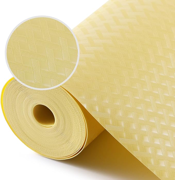 Shelf Liners for Kitchen Cabinets Refrigerator Liners Waterproof Kitchen Cupboard Liner Non Adhesive Drawer Mats EVA Material Fridge Liner for Shelves - Yellow Beige 11.8 x 393.7 Inches