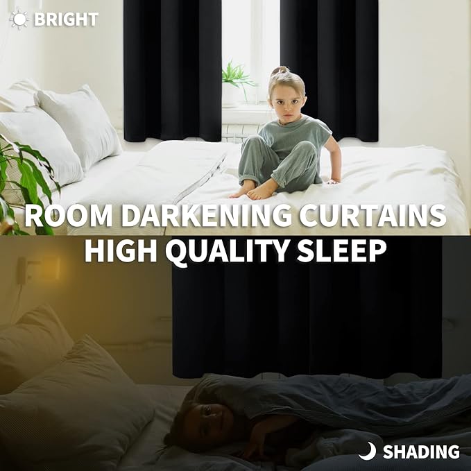 BGment Thermal Insulated Blackout Curtains 84 Inches Long for Bedroom - Rod Pocket Room Darkening Curtain for Living Room, 42 x 84 Inch, 2 Panels, Black