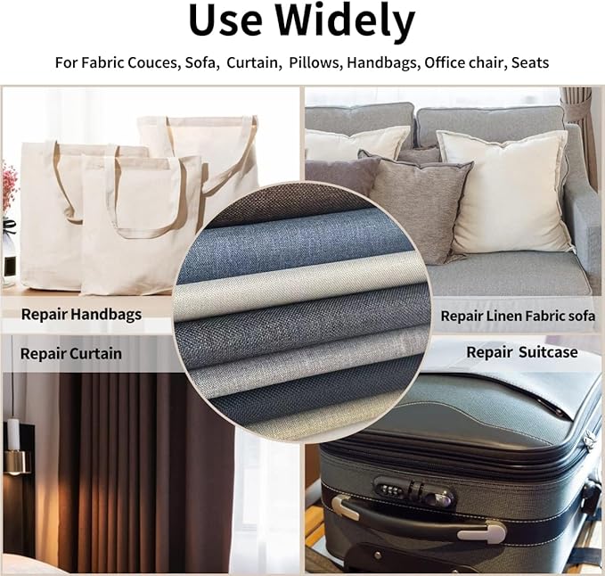 Fabric Repair Patches, 17X79 Inch Linen Repair Tape Self-Adhesive Fabric Patches Durable, DIY Large Linen Tape for Sofa, Couches, Furniture, Chair, Clothing （17X79 Inch, Beige）