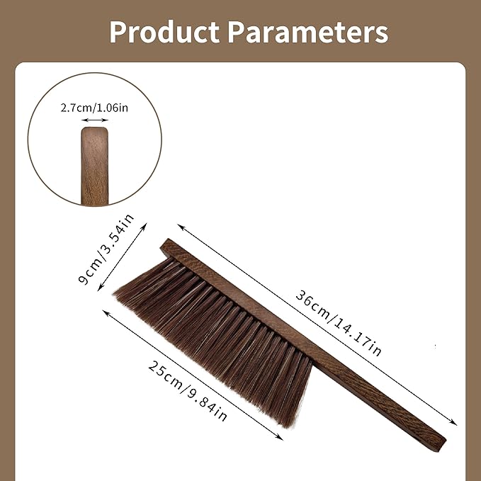 Hand Broom Brush, Dust Brush for Cleaning, Wood Block Hand Brush, Soft Bristle Cleaning Brush for Car Bed Furniture Clothes Garden Couch Draft (Straight Shank)