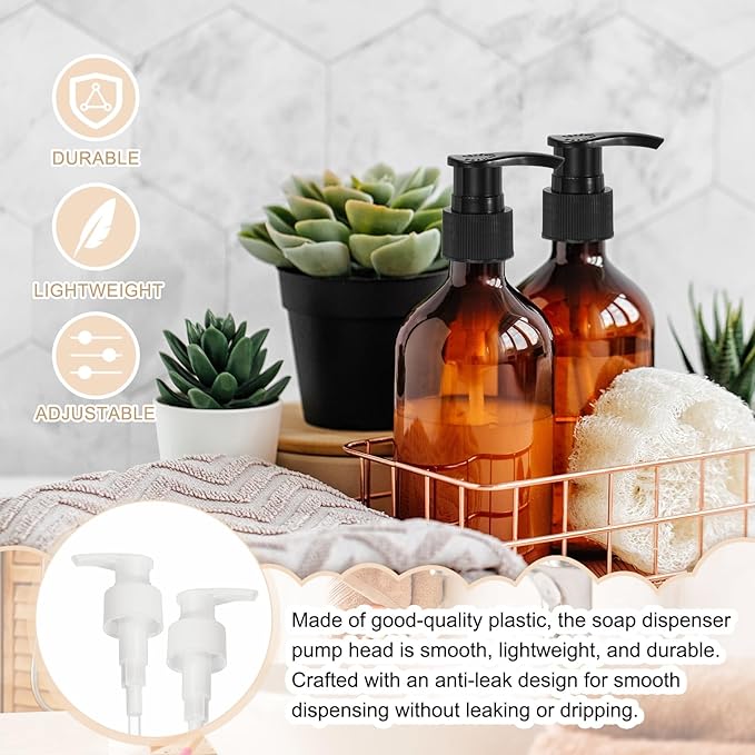 uxcell 8 Pcs Soap Dispenser Pump Heads Soap Dispensers Top Pumps Replacement Switch Pumphead for Standard 24/414 Neck Size Lotion Shampoo Bottle, White