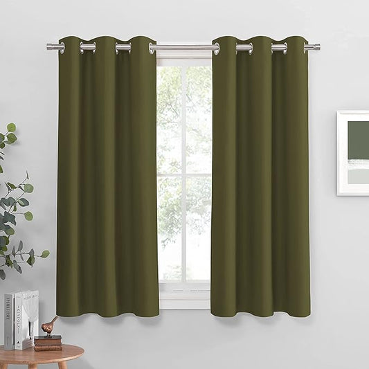 PONY DANCE Home Decoration Panels - Light Block Curtains Elegant Room Darkening Window Coverings Energy Saving Curtains Draperies for Dining Room, Wide 42" by Long 54", Olive Green, 2 Pcs