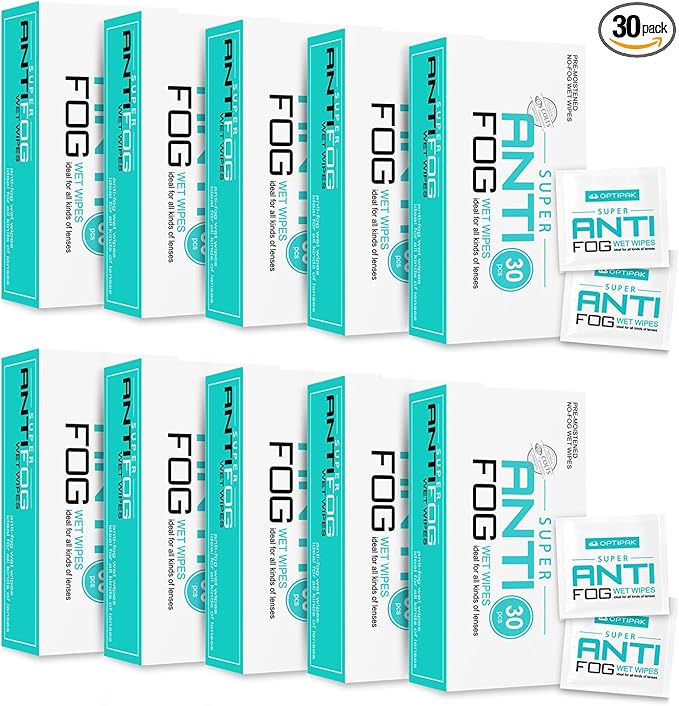 Opti-Pak Anti-Fog Pre-moistened Wipes for Glasses, Binoculars, Face Shields, Ski Masks or Swim Goggles - Prevents Fogging on Glass and Plastic Eyeglasses, Mirrors, Lenses and Windows (30pk 10 Count)