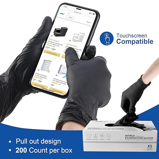 JMU Black Nitrile Gloves Medium Bulk, Case of 1200, 3.5Mil, Latex Free Powder Free