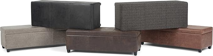 SIMPLIHOME Avalon 48 inch Wide Contemporary Rectangle Storage Ottoman Bench in Distressed Grey Taupe Vegan Faux Leather, Assembled, for the Living Room, Entryway and Family Room