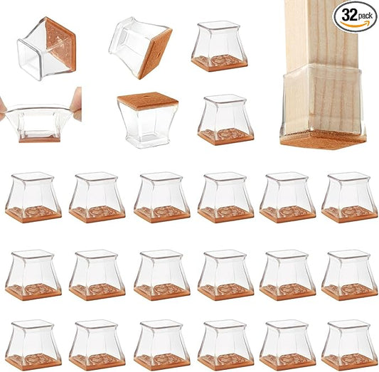 CHUNZEXI 32 Pack Square Chair Leg Floor Protectors for Hardwood Floors, Silicone Felt Covers Pads Caps, Protect Wood Furniture Feet Floors Noise Reduce and Scratch (Square Small & Clear)