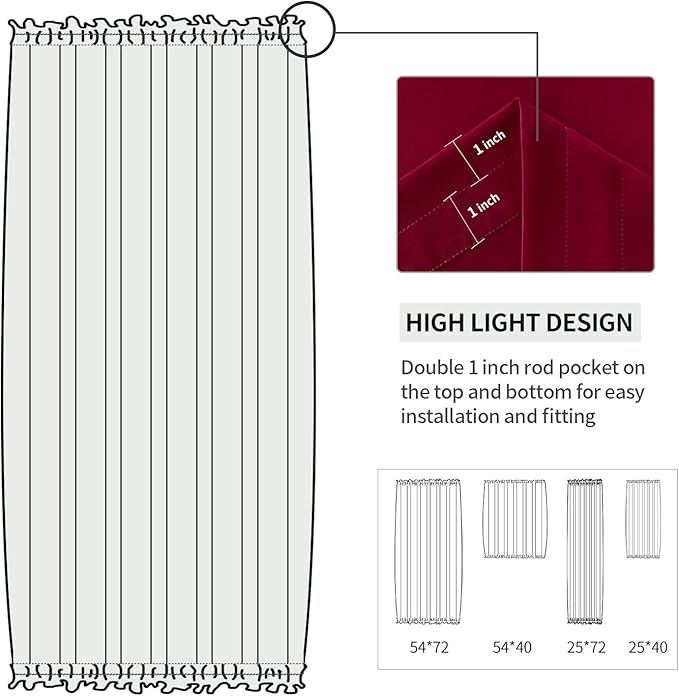 DWCN French Door Curtain - Rod Pocket Thermal Blackout Panel for Glass Window, Christmas, Kitchen and Patio - Privacy, 25 X 40 Inch, 1 Panel With Tieback, Burgundy