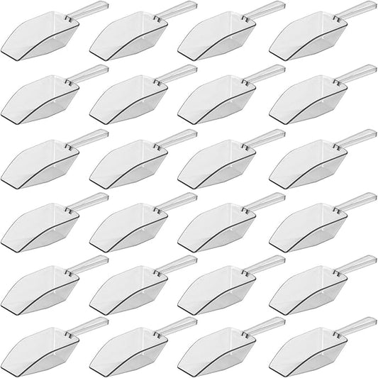 Clear Plastic Acrylic Scoops 24 Pcs | 6.5” Medium Kitchen Scoop | Wedding Desserts | Candy Buffet, Ice Cream, Protein Powders, Coffee, Tea, Flour (24 Pack, 6.5")