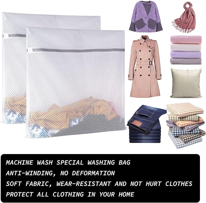 2 XX-Large Honeycomb Mesh Laundry Bag Delicates Durable for Washing Machine,24 x 24 Inches lingerie bags for Laundry, Travel Storage Organize Bag for Cotton Clothes,Sheet,Sweater, Shoes